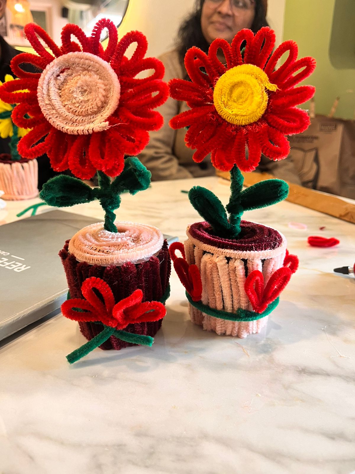 Pipe cleaner flower pots